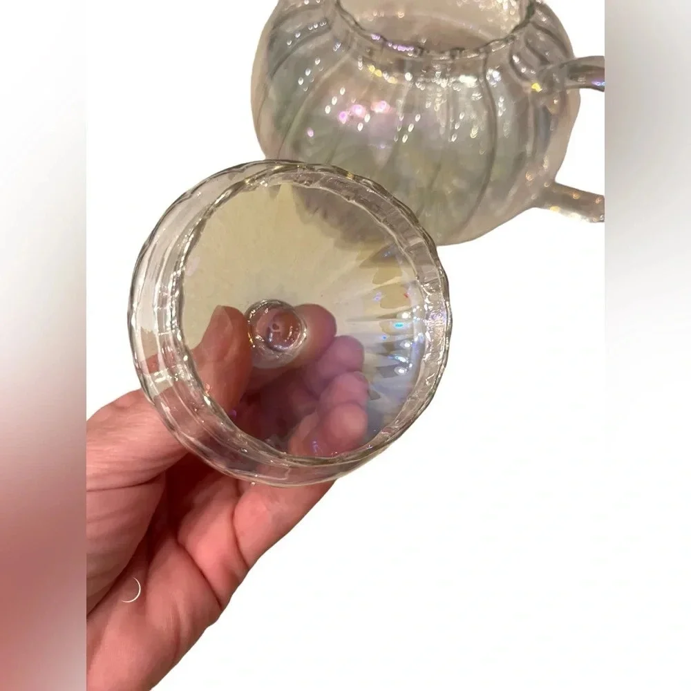 1950s Iridescent Clear Glass Tea Pot With Lid